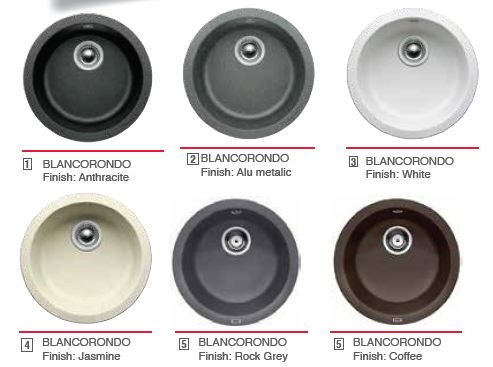  Rondo Single Bowl Sink without Drain Board Collection, Single Bowl Round, dia450 dia380, White sink