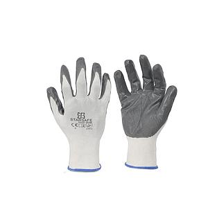 INDUSTRIAL NITRILE COATED GLOVES / GREY ON WHITE SIZE 9