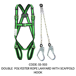 FULL BODY HARNESS FOR BASIC FALL ARREST CLASS A WITH 1.8M DOUBLE POLYESTER ROPE LANYARD WITH SCAFFOLD HOOK