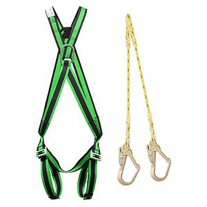 FULL BODY HARNESS FOR WITH STERNAL D RING FOR CONTROLLED DESCENT FROM HEIGHT CLASS D WITH STERNAL D RING AT FRONT WITH 1.8M DOUBLE PP ROPE LANYARD WITH SCAFFOLD HOOK